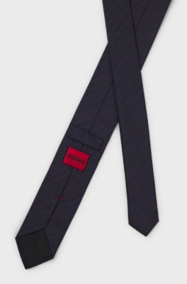 Diagonal-pinstripe tie in silk jacquard, Dark Blue