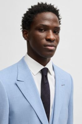 Diagonal-pinstripe tie in silk jacquard, Dark Blue