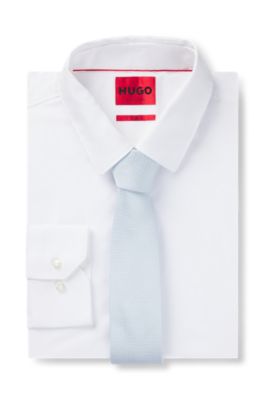 Silk-blend tie in micro-pattern jacquard, Light Blue