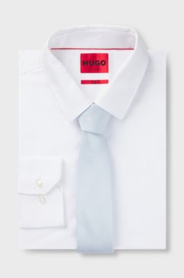 Silk-blend tie in micro-pattern jacquard, Light Blue