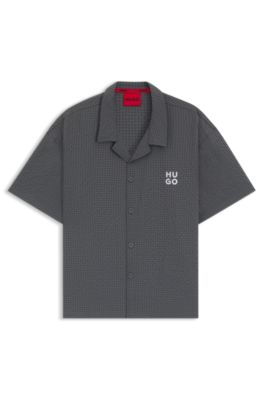 Regular-fit shirt in waffle fabric with embroidered logo, Grey