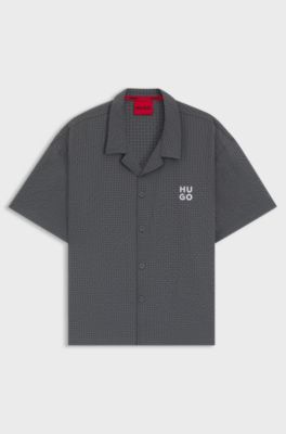 Regular-fit shirt in waffle fabric with embroidered logo, Grey