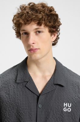 Regular-fit shirt in waffle fabric with embroidered logo, Grey