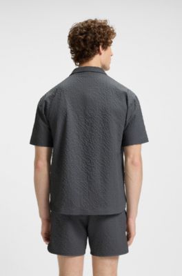 Regular-fit shirt in waffle fabric with embroidered logo, Grey
