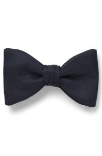 Silk-blend bow tie with jacquard pattern, Dark Blue