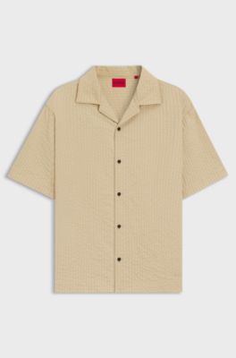 Oversized-fit shirt in cotton seersucker, Light Beige