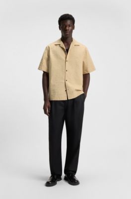 Oversized-fit shirt in cotton seersucker, Light Beige
