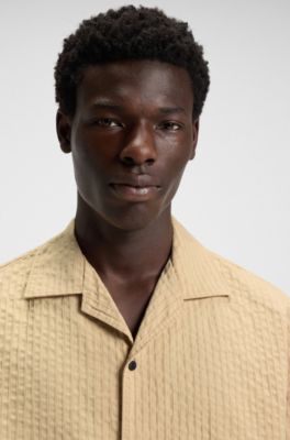 Oversized-fit shirt in cotton seersucker, Light Beige