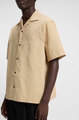 Oversized-fit shirt in cotton seersucker, Light Beige