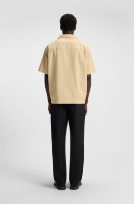 Oversized-fit shirt in cotton seersucker, Light Beige