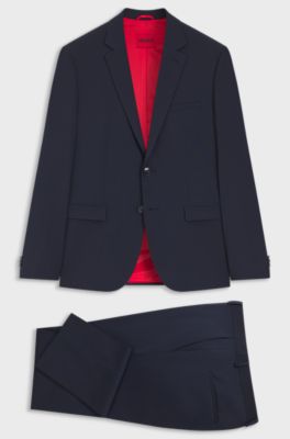 Costume deux pi&egrave;ces Extra Slim en laine m&eacute;lang&eacute;e, Bleu fonc&eacute;