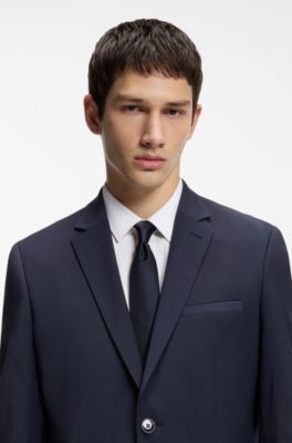 Costume deux pi&egrave;ces Extra Slim en laine m&eacute;lang&eacute;e, Bleu fonc&eacute;