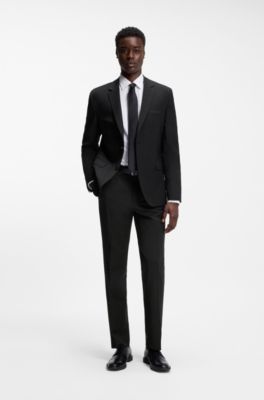 Pantalon Modern en laine m&eacute;lang&eacute;e stretch, Noir