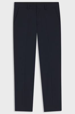 Pantaloni con fit moderno in misto lana elasticizzato ad alte prestazioni, Blu scuro