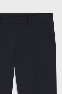 Pantalon Modern en laine m&eacute;lang&eacute;e stretch, Bleu fonc&eacute;