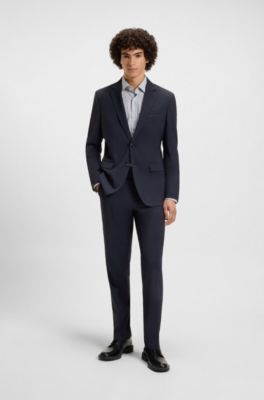 Modern-fit trousers in a performance-stretch wool blend, Dark Blue