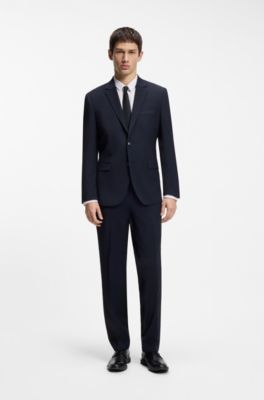 Pantaloni con fit moderno in misto lana elasticizzato ad alte prestazioni, Blu scuro