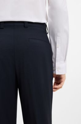 Pantaloni con fit moderno in misto lana elasticizzato ad alte prestazioni, Blu scuro