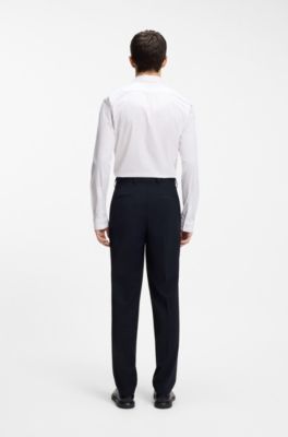 Pantaloni con fit moderno in misto lana elasticizzato ad alte prestazioni, Blu scuro