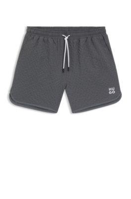 Waffle-structured swim shorts with embroidered stacked logo, Grey