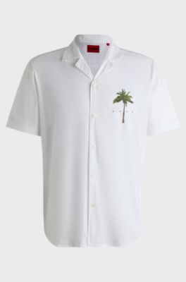 Relaxed-fit shirt in cotton with palm-tree prints, White