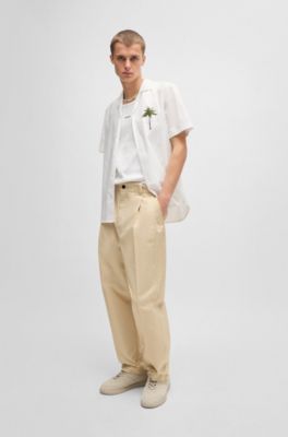 Camisa relaxed fit en algod&oacute;n con estampados de palmeras, Blanco