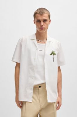 Relaxed-fit shirt in cotton with palm-tree prints, White