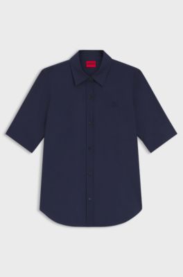 Camicetta regular fit in tela di cotone leggero, Blu scuro