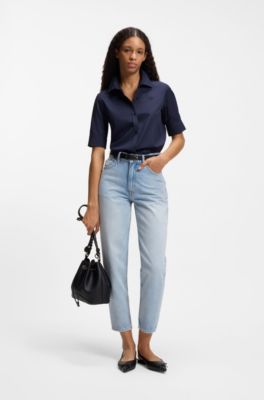 Camicetta regular fit in tela di cotone leggero, Blu scuro