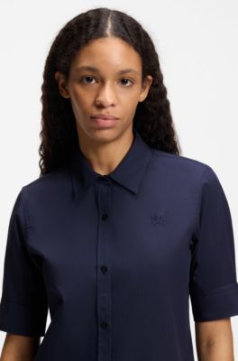 Camicetta regular fit in tela di cotone leggero, Blu scuro