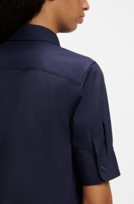 Regular-fit blouse in lightweight cotton canvas, Dark Blue