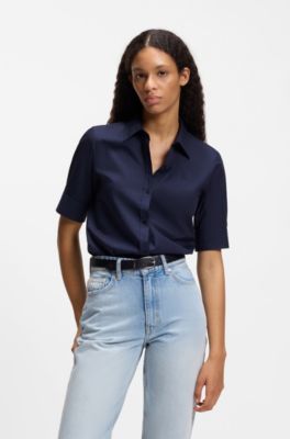 Regular-fit blouse in lightweight cotton canvas, Dark Blue