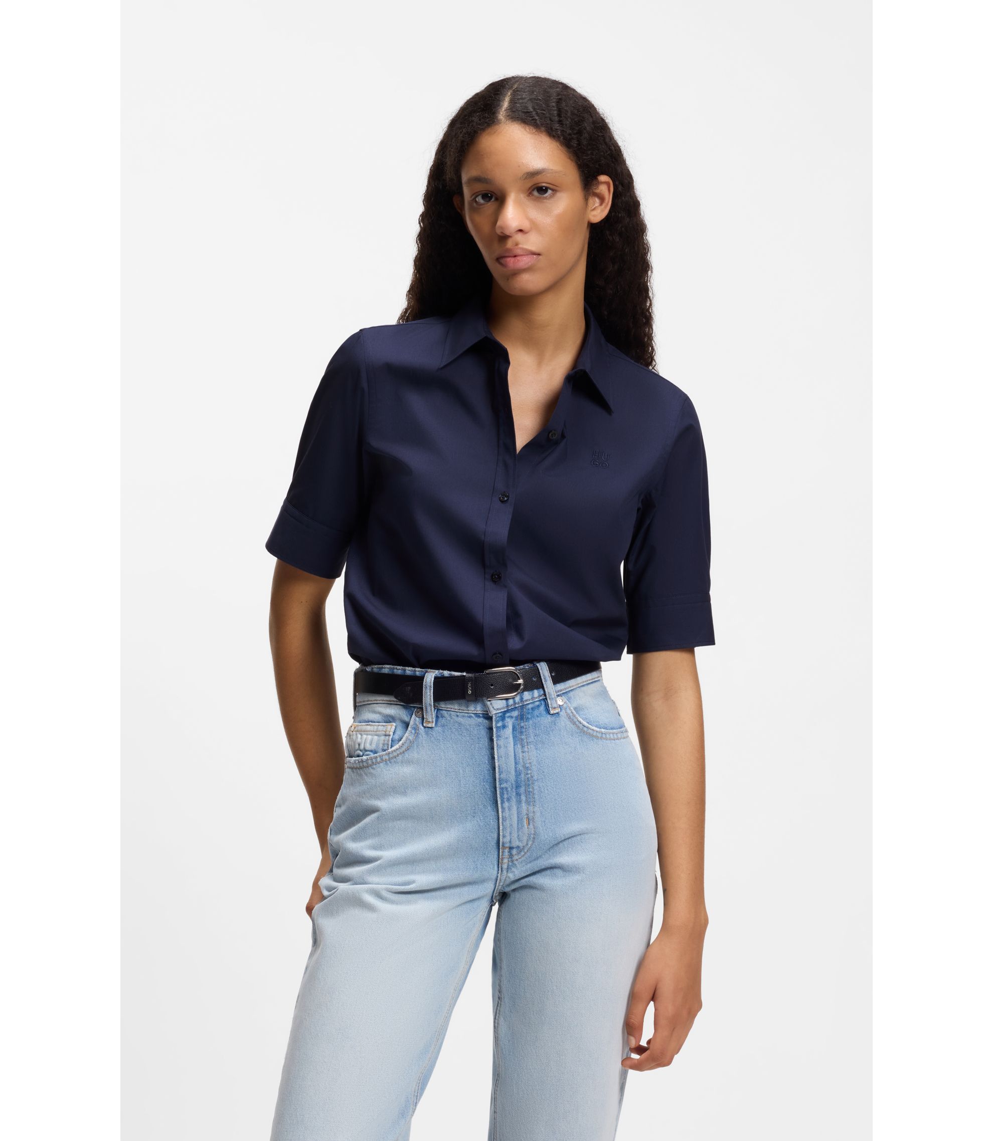 Regular-Fit Bluse aus leichtem Baumwoll-Canvas