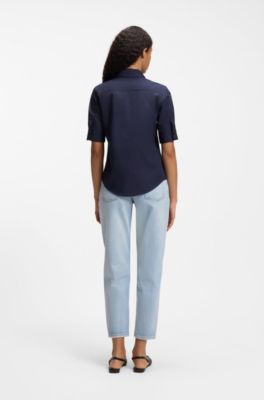 Chemisier Regular en toile de coton l&eacute;ger, Bleu fonc&eacute;