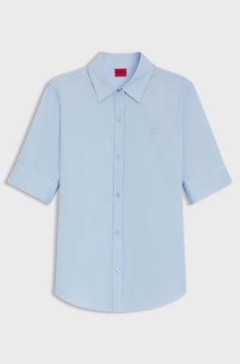 Regular-Fit Bluse aus leichtem Baumwoll-Canvas, Hellblau