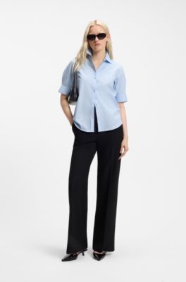Regular-fit blouse in lightweight cotton canvas, Light Blue