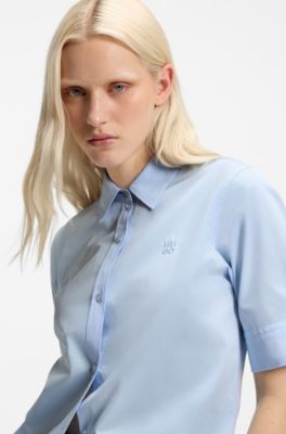 Regular-fit blouse in lightweight cotton canvas, Light Blue