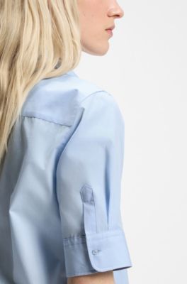 Regular-fit blouse in lightweight cotton canvas, Light Blue