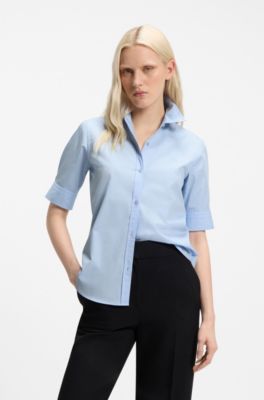Regular-fit blouse in lightweight cotton canvas, Light Blue