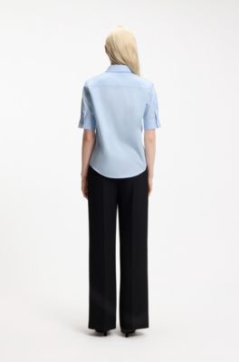 Camicetta regular fit in tela di cotone leggero, Celeste