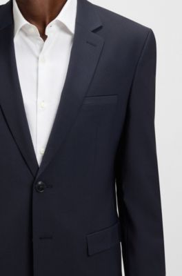 Blazer extra slim fit in misto lana, Blu scuro