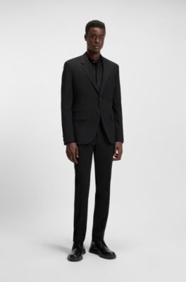 Giacca con fit moderno in misto lana elasticizzato, Nero