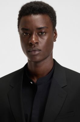 Giacca con fit moderno in misto lana elasticizzato, Nero