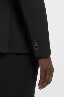 Giacca con fit moderno in misto lana elasticizzato, Nero