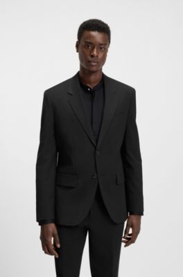 Giacca con fit moderno in misto lana elasticizzato, Nero