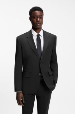 Modern-fit colbert van een elastische wolmix, Zwart