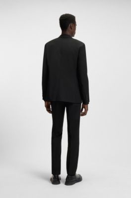 Giacca con fit moderno in misto lana elasticizzato, Nero