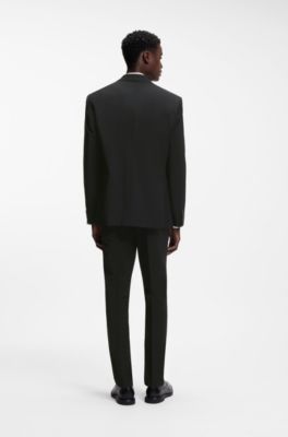 Americana de dise&ntilde;o moderno en mezcla de lana con el&aacute;stico, Negro