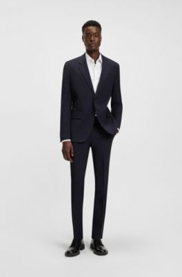 Giacca con fit moderno in misto lana elasticizzato, Blu scuro