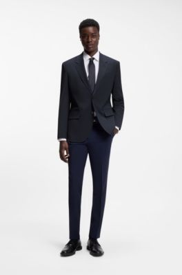 Veste de costume Modern en laine m&eacute;lang&eacute;e stretch, Bleu fonc&eacute;
